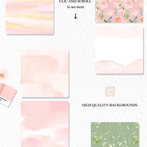 Blush cream watercolour flowers clipart, hand drawn: Elements, textures, patterns, washes. Soft blush pink and peach colors. Peonies. image 4