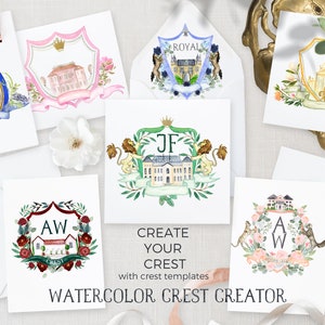 Watercolor Crest Creator. DIY Wedding Crest clipart. Bespoke watercolor crest Crest with dog Family crest Heraldry image 8