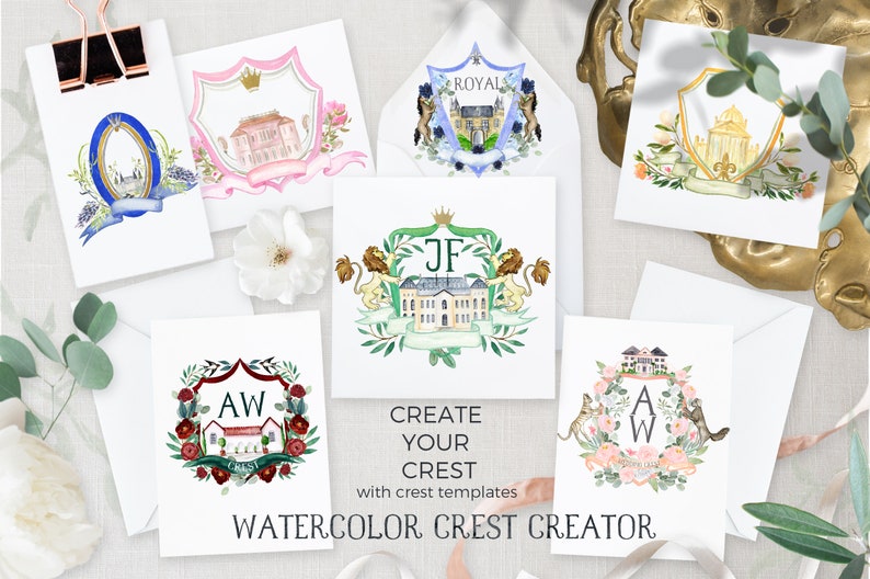 Watercolor Crest Creator. DIY Wedding Crest clipart. Bespoke watercolor crest Crest with dog Family crest Heraldry image 8