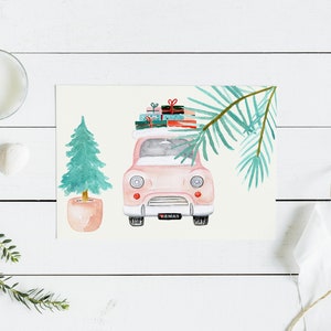 Pastel Christmas Christmas Clipart Watercolor Holiday Clip Art Winter clipart New Year clipart Mistletoe Vintage car image 7