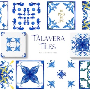 Aquareltegels - Talavera - Aquarel Mediterrane, Italiaanse, Griekse en Marokkaanse tegels. Aquarel clipart. Bruiloftsclipart.