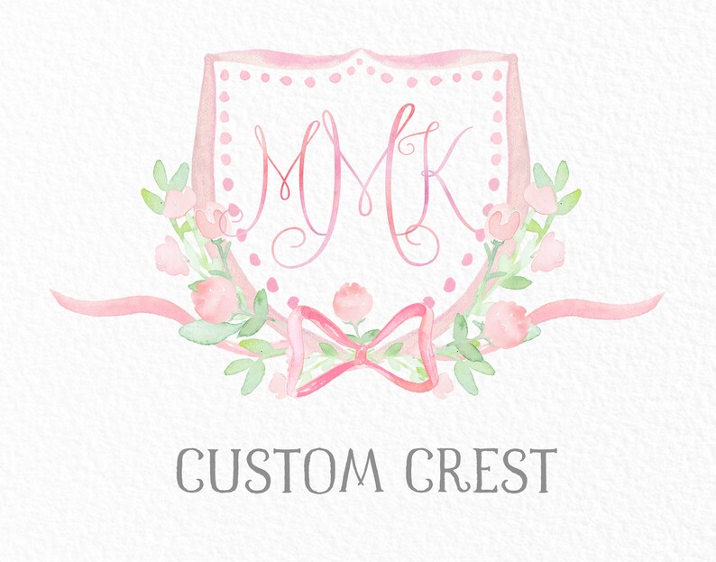 Custom Watercolor Crest. Wedding Family crest. Heraldry. Cusrtom Logo image 2