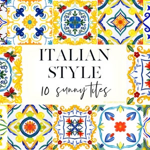 Italian Majolica Tiles. Watercolor Tiles - Watercolor Mediterranean, Italian,  Greek, Moroccan Tiles. Watercolor clipart. Wedding clip art.