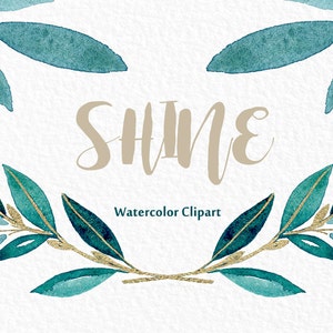 Shine gold leaves Watercolor clipart image 4