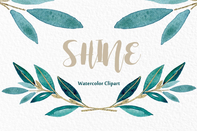 Shine gold leaves Watercolor clipart image 4