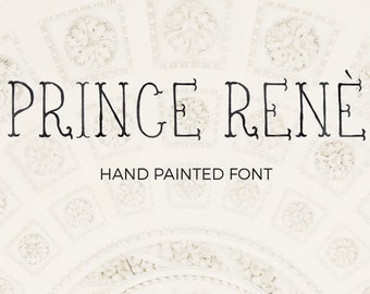 Prince Rene.  Monogram Font for wedding crest. Vintage and Rustic hand lettered serif font.  Hand drawn with watercolors.