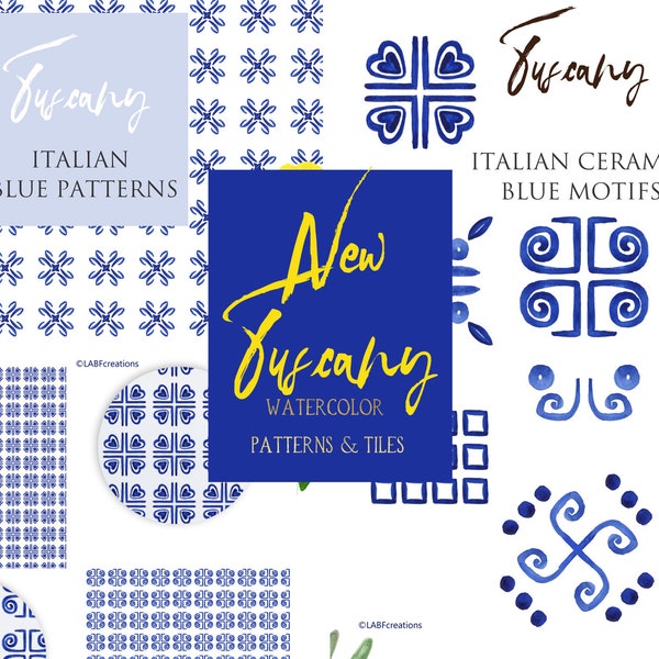 Italian TILE  patterns & Seamless patterns. Sicilian blue tile  clipart. Blue Seamless pattern