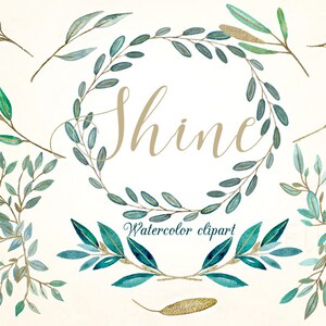 Shine gold leaves Watercolor clipart image 2