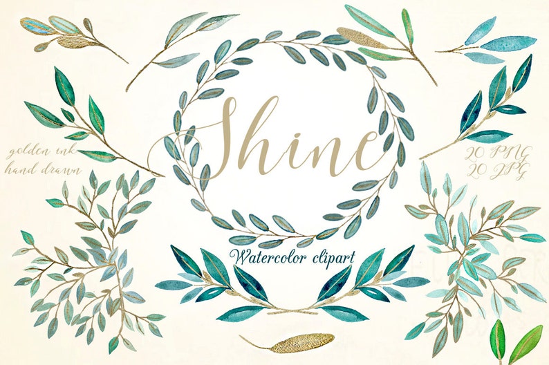 Shine gold leaves Watercolor clipart image 2