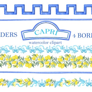Capri Italy Wedding Watercolor clipart. Lemons and Blue Tiles Mediterranean image 5