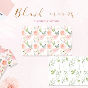 Blush cream watercolour flowers clipart, hand drawn: Elements, textures, patterns, washes. Soft blush pink and peach colors. Peonies. image 6