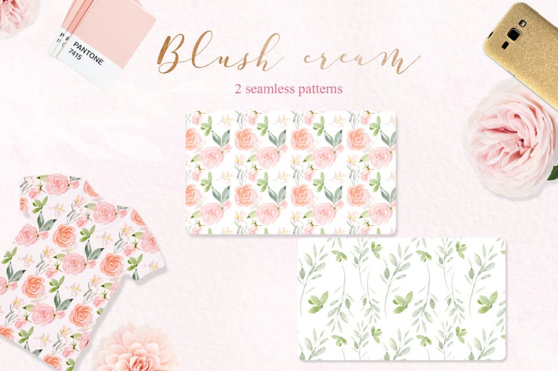 Blush cream watercolour flowers clipart, hand drawn: Elements, textures, patterns, washes. Soft blush pink and peach colors. Peonies. image 6