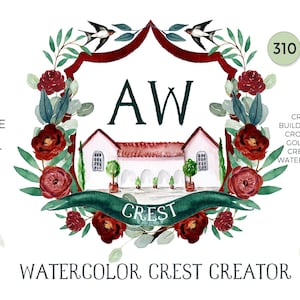 Watercolor Crest Creator. DIY Wedding Crest clipart. Bespoke watercolor crest Crest with dog Family crest Heraldry image 3