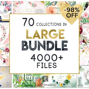 Bundle. 70 Watercolor clipart COLLECTIONS IN 1. BUNDLE.  Save 98% Off.