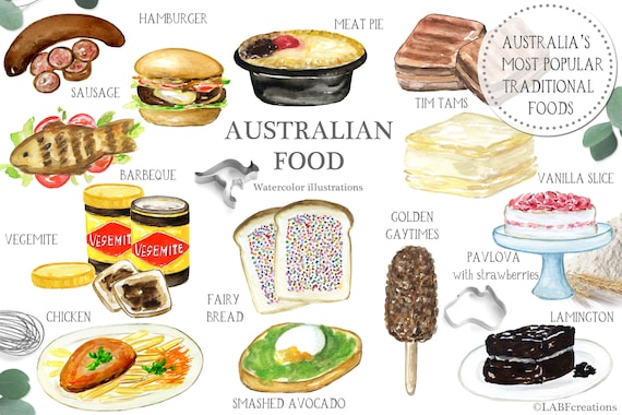Australian Food Watercolor Illustrations Watercolor Clipart Etsy