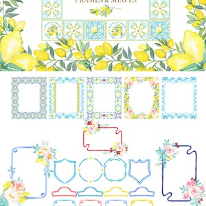 Capri Italy Wedding Watercolor clipart. Lemons and Blue Tiles Mediterranean image 4