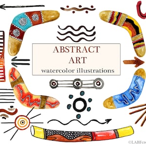 Abstract art: Symbols,  Lines,  Eco. Watercolor clipart.