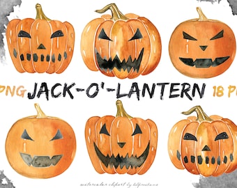 Halloween Watercolor Pumpkin clipart, jack o lanterns, fall graphics, trick or treat, Halloween décor