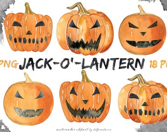 Halloween Watercolor Pumpkin clipart, jack o lanterns, fall graphics, trick or treat, Halloween décor