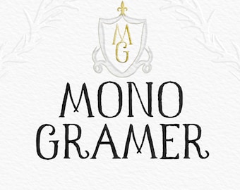 Monogramer. Classic and rustic hand lettered serif font.  Hand drawn with watercolors. Monogram for wedding crest, chic, vintage.