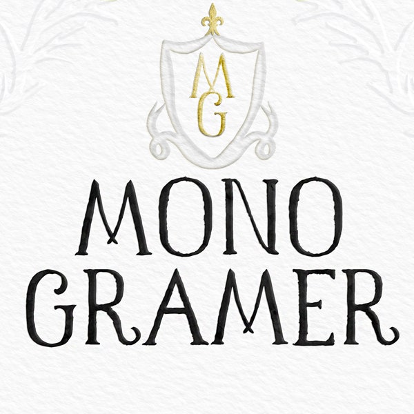 Monogramer. Classic and rustic hand lettered serif font.  Hand drawn with watercolors. Monogram for wedding crest, chic, vintage.