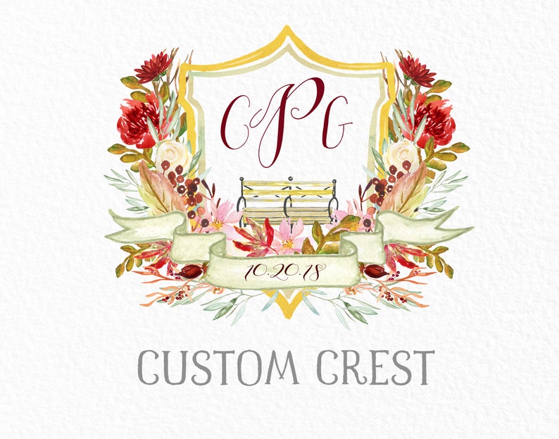 Custom Watercolor Crest. Wedding Family crest. Heraldry. Cusrtom Logo image 10