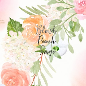 Blush pink, Peach, Sage green. ELEMENTS. Floral Watercolor clipart collection. Wedding clipart. image 2