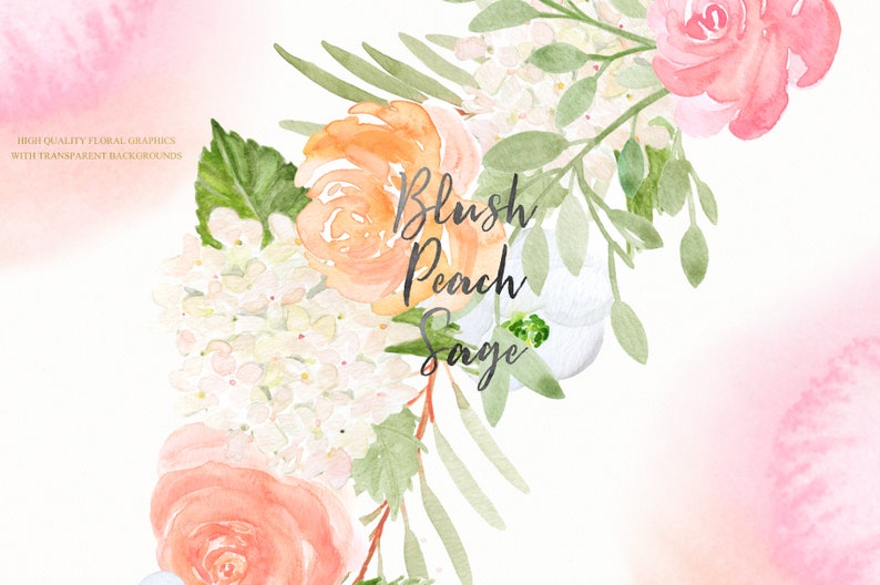 Blush pink, Peach, Sage green. ELEMENTS. Floral Watercolor clipart collection. Wedding clipart. image 2