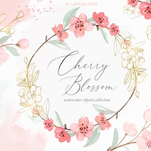 Kirschenblüte. Kränze. Kirschzweige. Aquarell Blumen Clip Art, frisch, rosa, Blumen, Frühling, Braut, Zweig, Mädchen Hochzeit