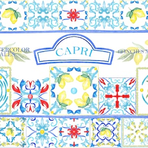 Capri Italy Wedding Watercolor clipart. Lemons and Blue Tiles Mediterranean image 10