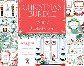 Christmas Clipart. Christmas Bundle. 10 collections in 1. Watercolor Clipart