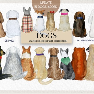 Dog watercolor clipart,  accessories for dogs, backs of dogs, print creator.  Dog breeds Pet clip art. Dog lovers gift. Updated.