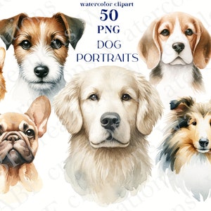 Watercolor Dog 50 PNG illustration Clip art PNG  Commercial use Doodle Dog