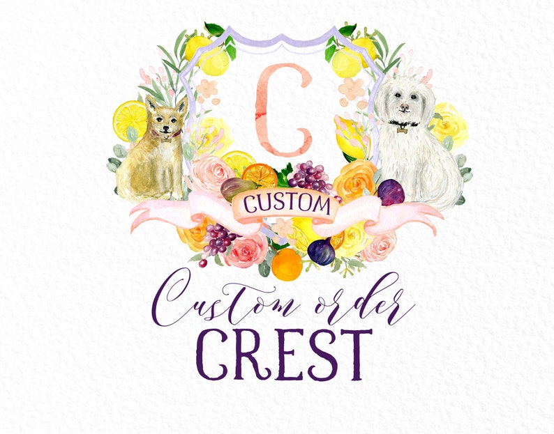 Custom Watercolor Crest. Wedding Family crest. Heraldry. Cusrtom Logo image 1