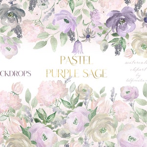 CENÁRIOS Pastel Purple Sage. Clipart aquarela. Flores roxas. Vegetação em aquarela. Lavanda. Flores Malva. Flores Lilás Pastel