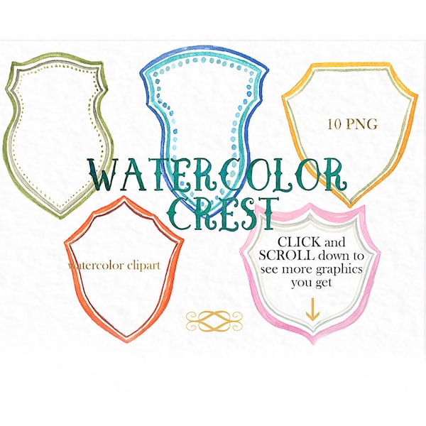 Watercolor crest. Watercolor clip art. wedding crest elements. Crest, Boho style. Watercolour texture. Logo, watercolor label