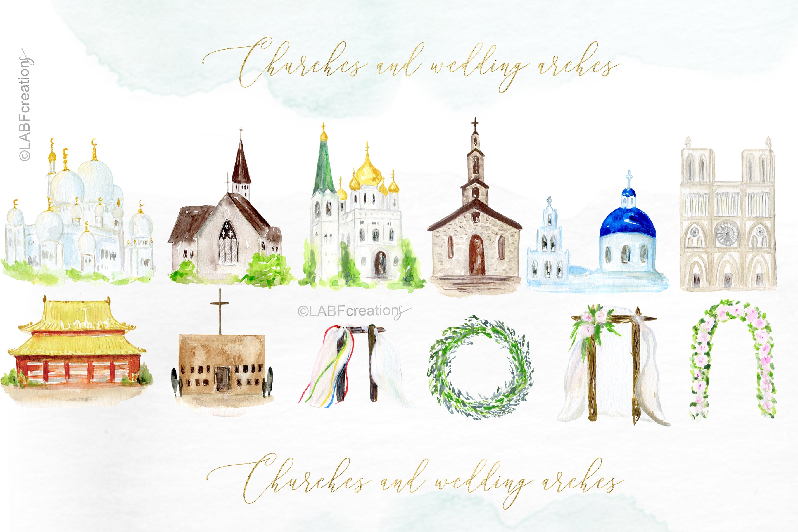 Watercolor Church & Wedding Arches Clip Art. Watertcolor Clip | Etsy