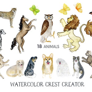 Watercolor Crest Creator. DIY Wedding Crest clipart. Bespoke watercolor crest Crest with dog Family crest Heraldry image 4