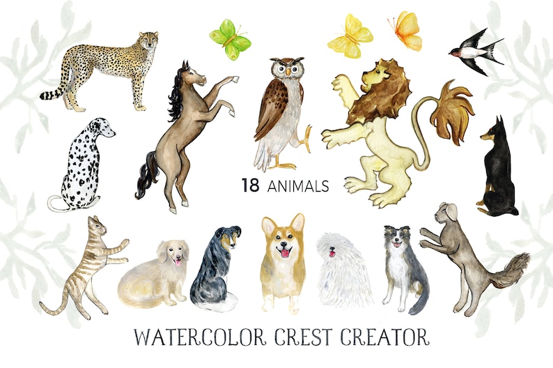 Watercolor Crest Creator. DIY Wedding Crest clipart. Bespoke watercolor crest Crest with dog Family crest Heraldry image 4