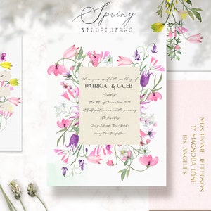 Spring Wildflowers. FRAMES. Blush pink and Yellow spring FLOWERS. Watercolor clipart.