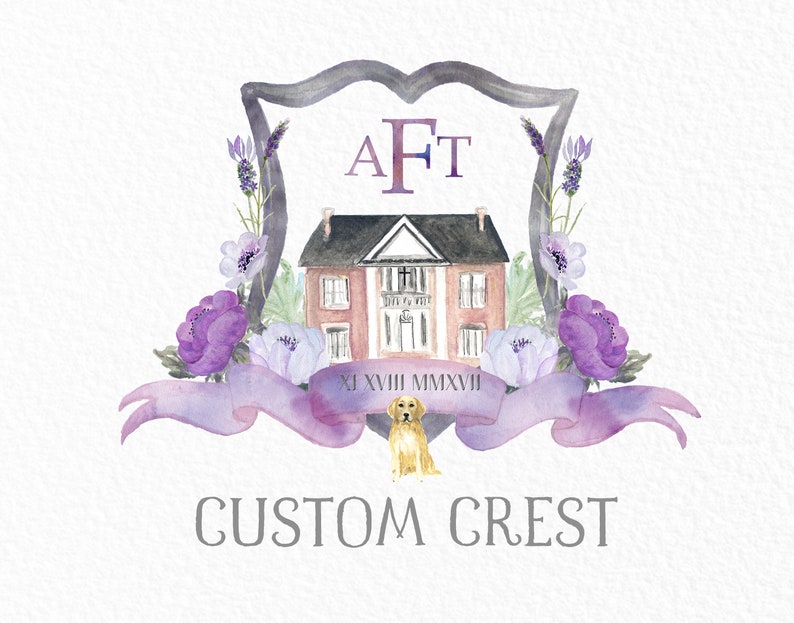 Custom Watercolor Crest. Wedding Family crest. Heraldry. Cusrtom Logo image 7