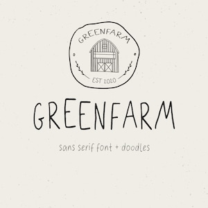 Greenfarm. Rustic Sans Serif Font| Dooldles | 12 Logos | Farmhouse Font | Branding | Handwritten Font