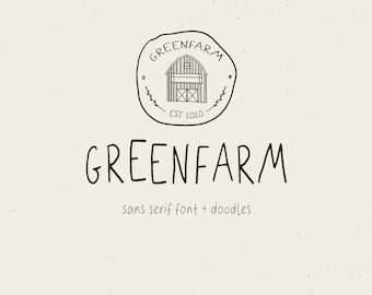 Greenfarm. Rustic Sans Serif Font| Dooldles | 12 Logos | Farmhouse Font | Branding | Handwritten Font