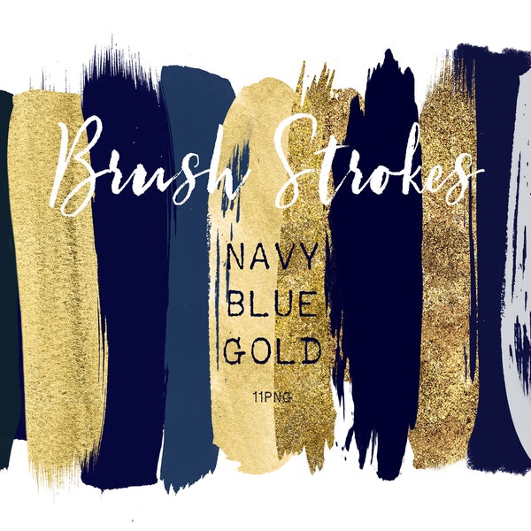 Navy blue & Gold Brush Strokes Clip Art.  Gold Glitter. Digital clipart. Digital Design Resource. Branding Logo  Color Palette