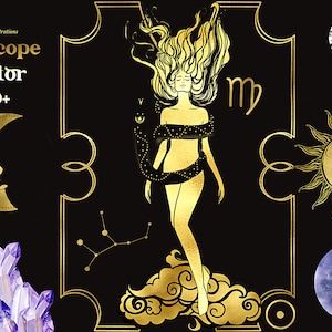 Horoscope Zodiac CREATOR. Watercolor clipart. Astrology cards. Watercolor clipart. Customize horoscope  illustrations Cards. Diy.