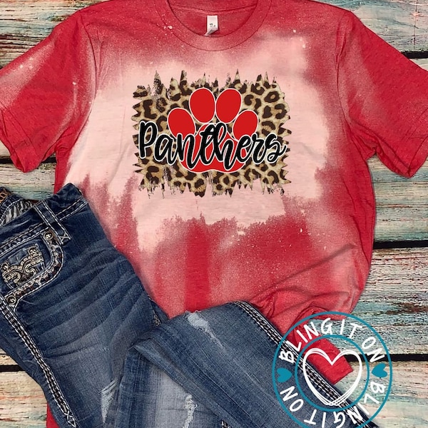 Panthers on red Bleached Bella soft t-shirt