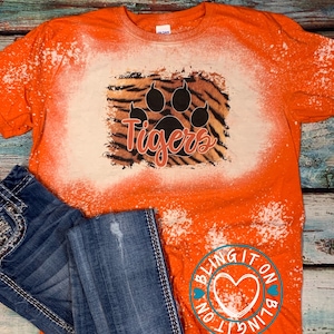 Tigers with tiger print on bleached Gildan Softstyle shirt
