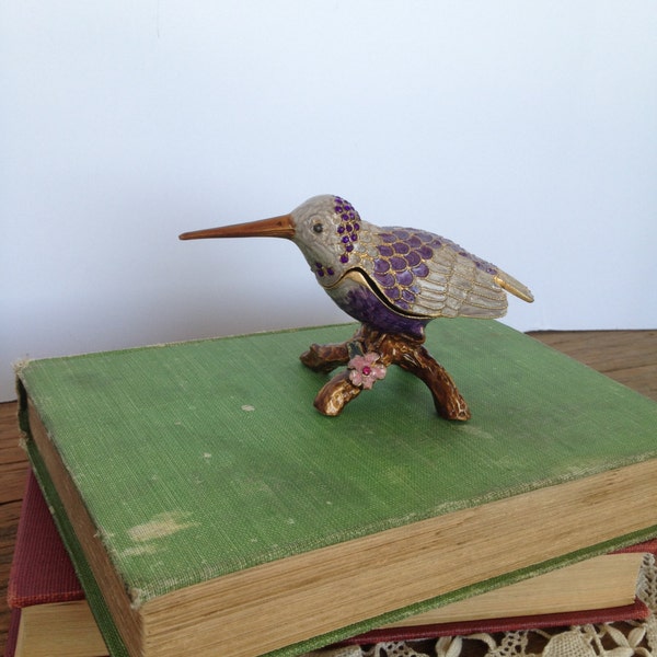 Austrian Crystal, Enamel  Jeweled Hummingbird Trinket Jewelry Box - Cloisonne style