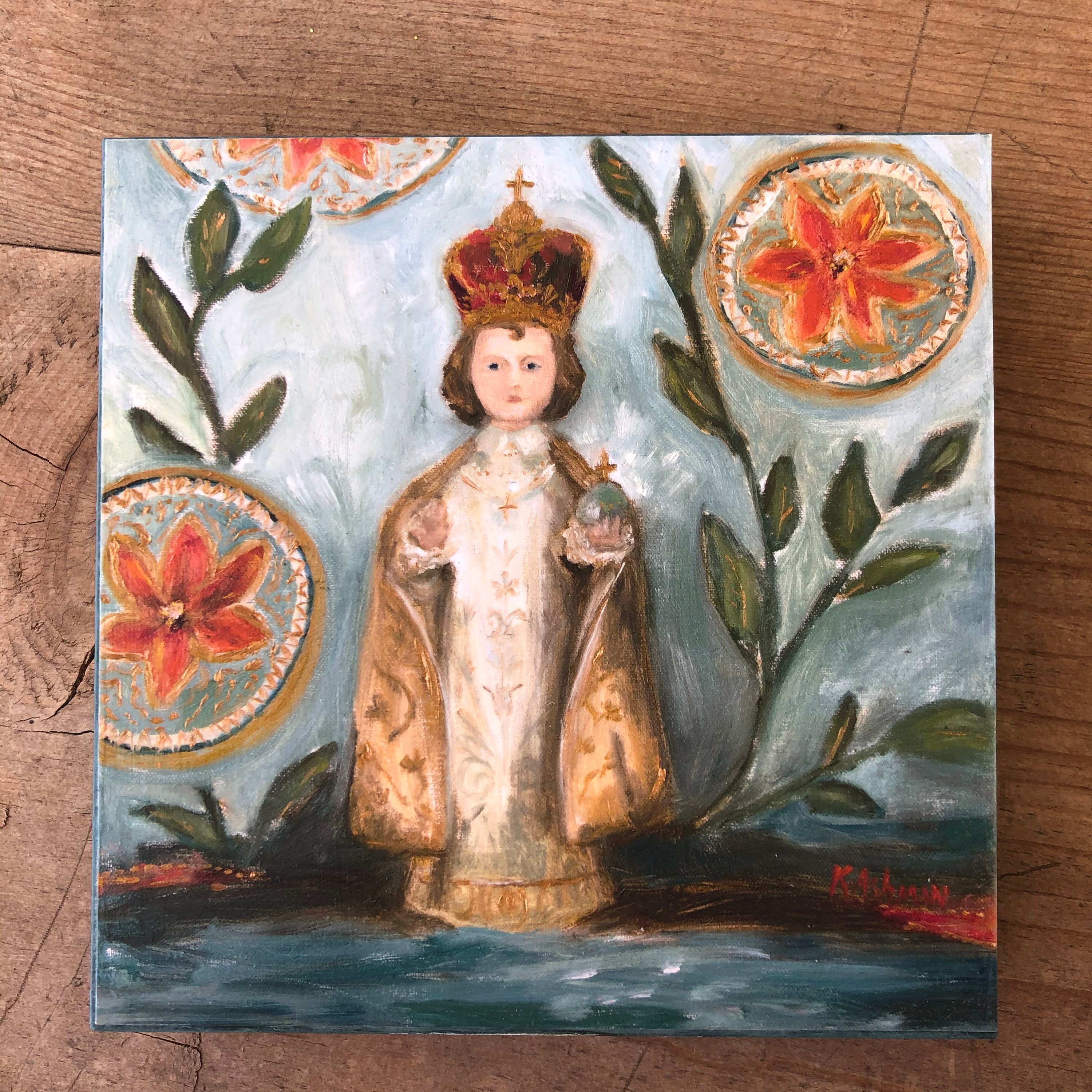 Infant of Prague Art Print on Wood, Original Catholic Painting