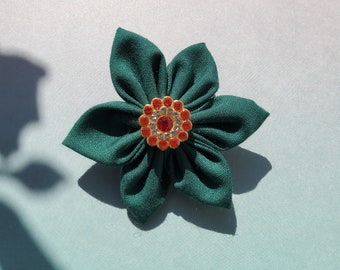 Bangladesh fabric flower Pin badge brooch with rhinestones. Bengali flag